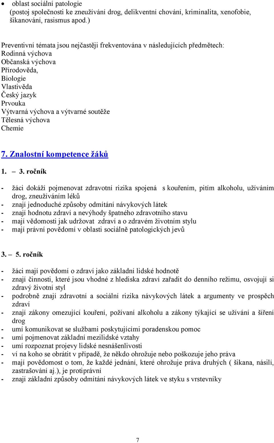 soutěže Tělesná výchova Chemie 7. Znalostní kompetence žáků 1. 3.