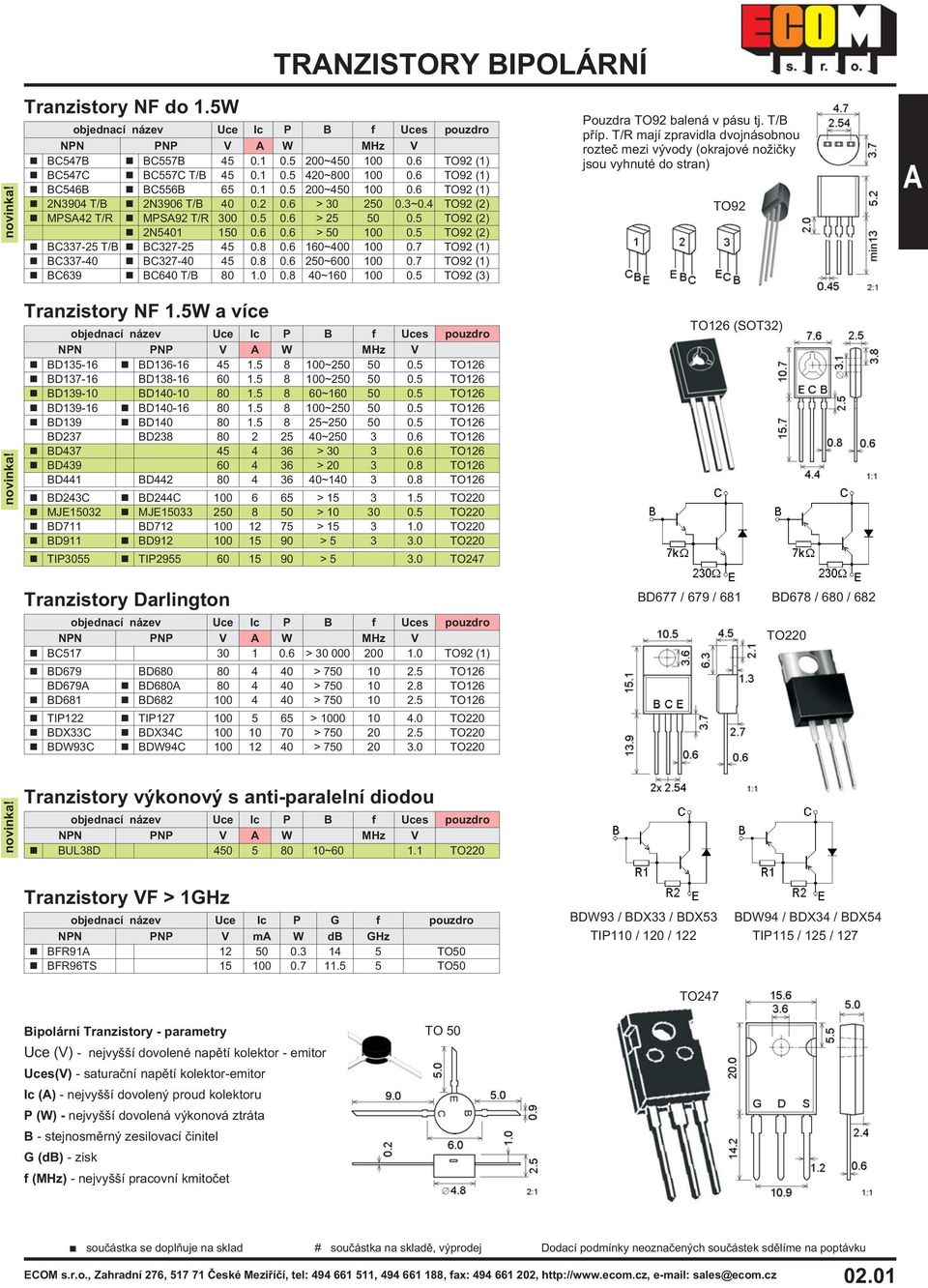 7 (1) BC639 BC640 T/B 80 1.0 0.8 40~160 100 0.5 (3) Pouzdra balená v pásu tj. T/B pøíp. T/R mají zpravidla dvojnásobnou rozteè mezi vývody (okrajové noièky jsou vyhnuté do stran) Tranzistory NF 1.