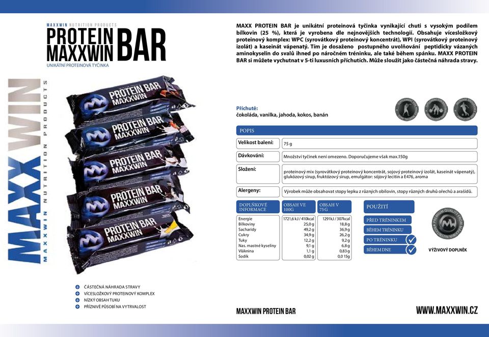 Tím je dosaženo postupného uvolňování peptidicky vázaných aminokyselin do svalů ihned po náročném tréninku, ale také během spánku. MAXX PROTEIN BAR si můžete vychutnat v 5-ti luxusních příchutích.