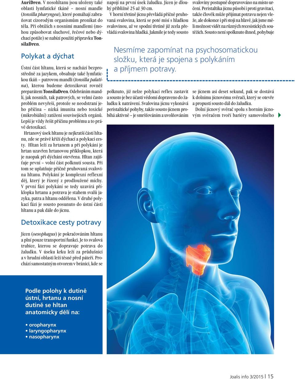 Polykat a dýchat Ústní část hltanu, která se nachází bezprostředně za jazykem, obsahuje také lymfatickou tkáň patrovou mandli (tonsilla palatina), kterou budeme detoxikovat rovněž preparátem