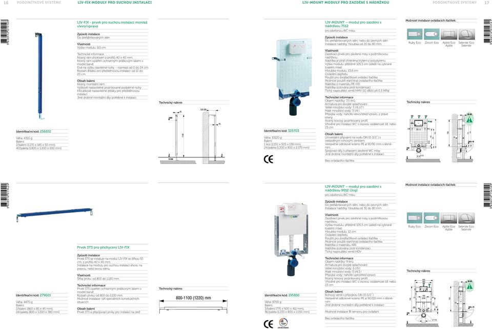 200 650 mm) LIV-FIX - prvek pro suchou montáž vlevo/vpravo Výška modulu: 115 cm Rozsah držáků pro předstěnovou : od 12 do Identifikační kód: 325703 Váha: 10120 g 1 kos (1.