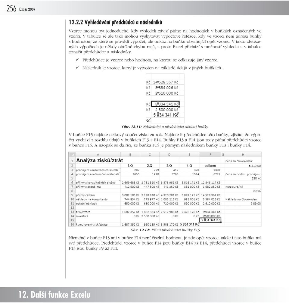 V takto zřetězených výpočtech je někdy obtížné chybu najít, a proto Excel přichází s možností vyhledat a v tabulce označit předchůdce a následníky.
