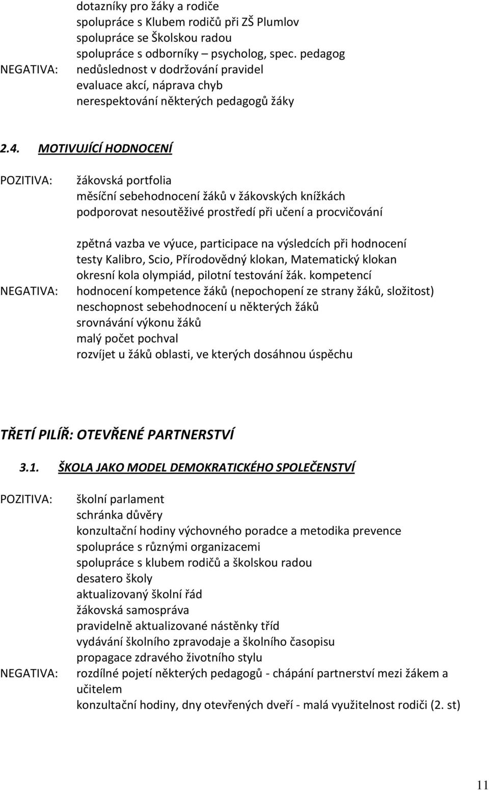 MOTIVUJÍCÍ HODNOCENÍ POZITIVA: NEGATIVA: žákovská portfolia měsíční sebehodnocení žáků v žákovských knížkách podporovat nesoutěživé prostředí při učení a procvičování zpětná vazba ve výuce,