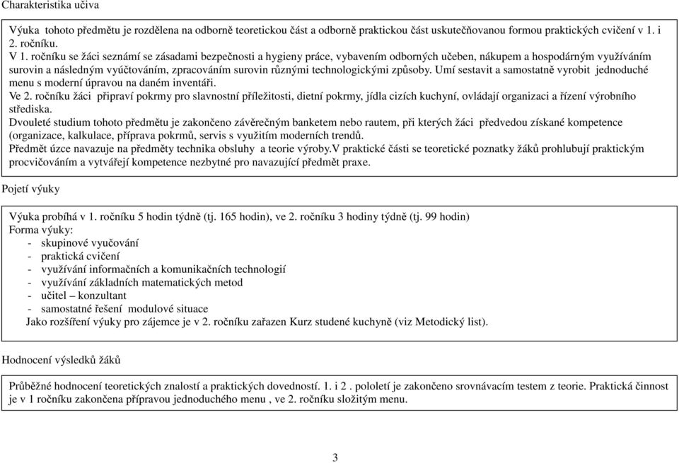 technologickými způsoby. Umí sestavit a samostatně vyrobit jednoduché menu s moderní úpravou na daném inventáři. Ve 2.