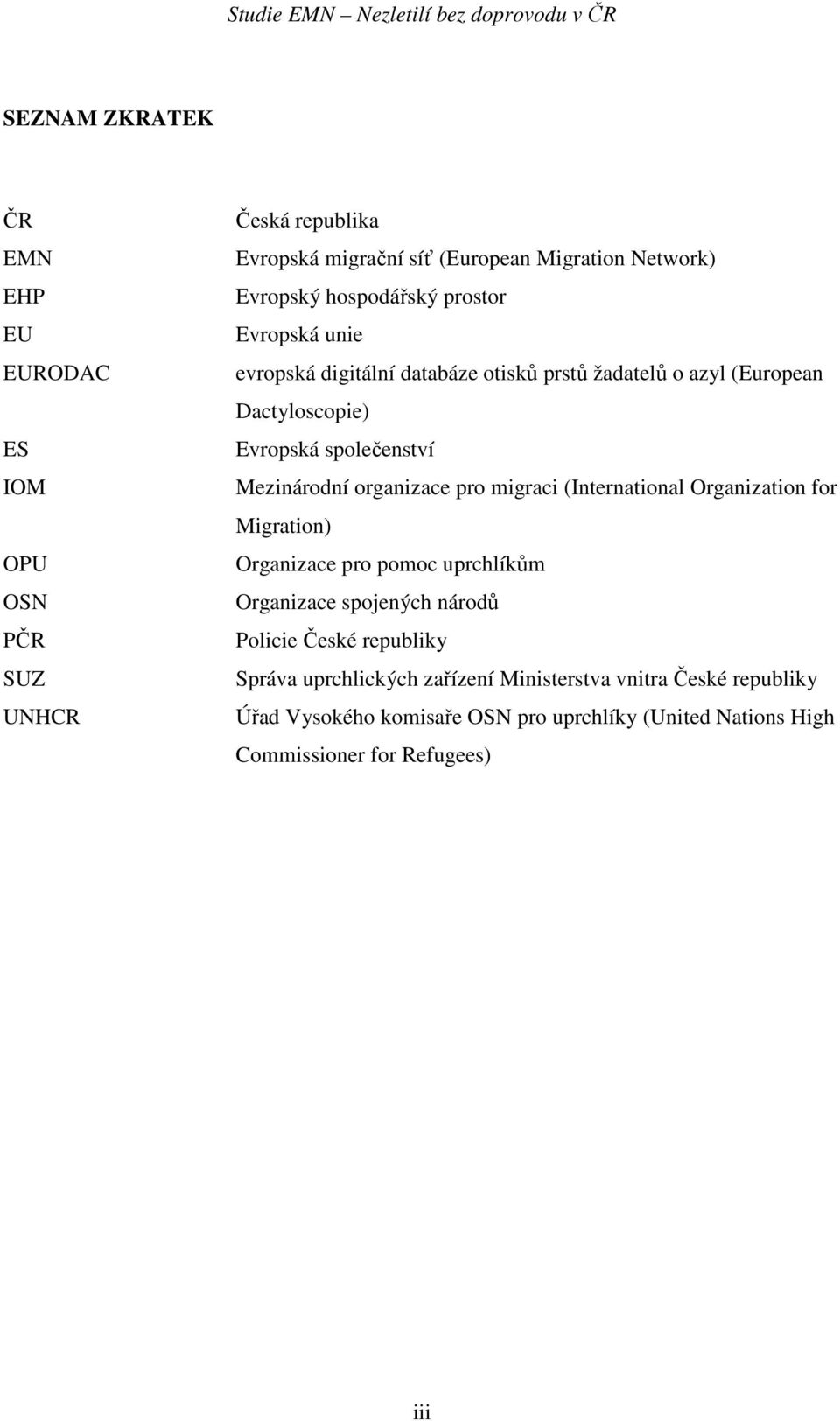 organizace pro migraci (International Organization for Migration) Organizace pro pomoc uprchlíkům Organizace spojených národů Policie České republiky