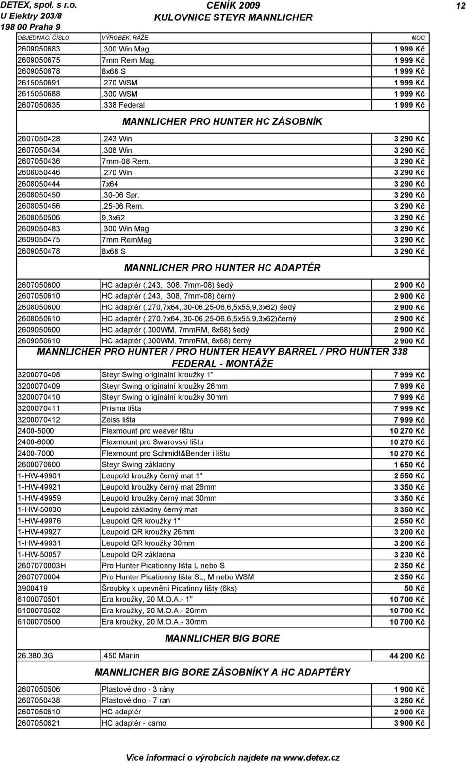 3 290 Kč 2608050444 7x64 3 290 Kč 2608050450.30-06 Spr. 3 290 Kč 2608050456.25-06 Rem. 3 290 Kč 2608050506 9,3x62 3 290 Kč 2609050483.