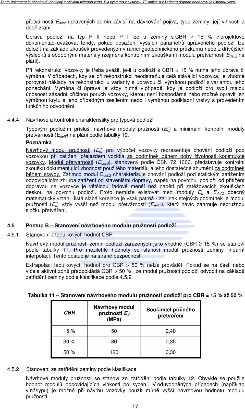 rámci geotechnického průzkumu nebo z dřívějších výsledků s obdobnými materiály (zejména kontrolními zkouškami modulu přetvárnosti E def,2 na pláni).