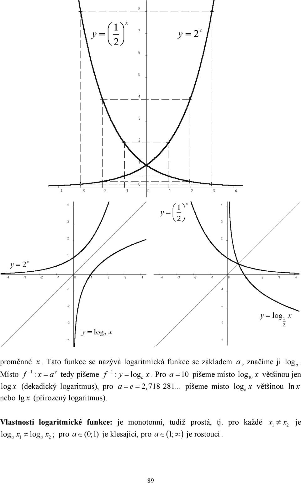 Pro a = píšeme místo log většiou je log (dekadický logaritmus), pro a= e=, 78 8.