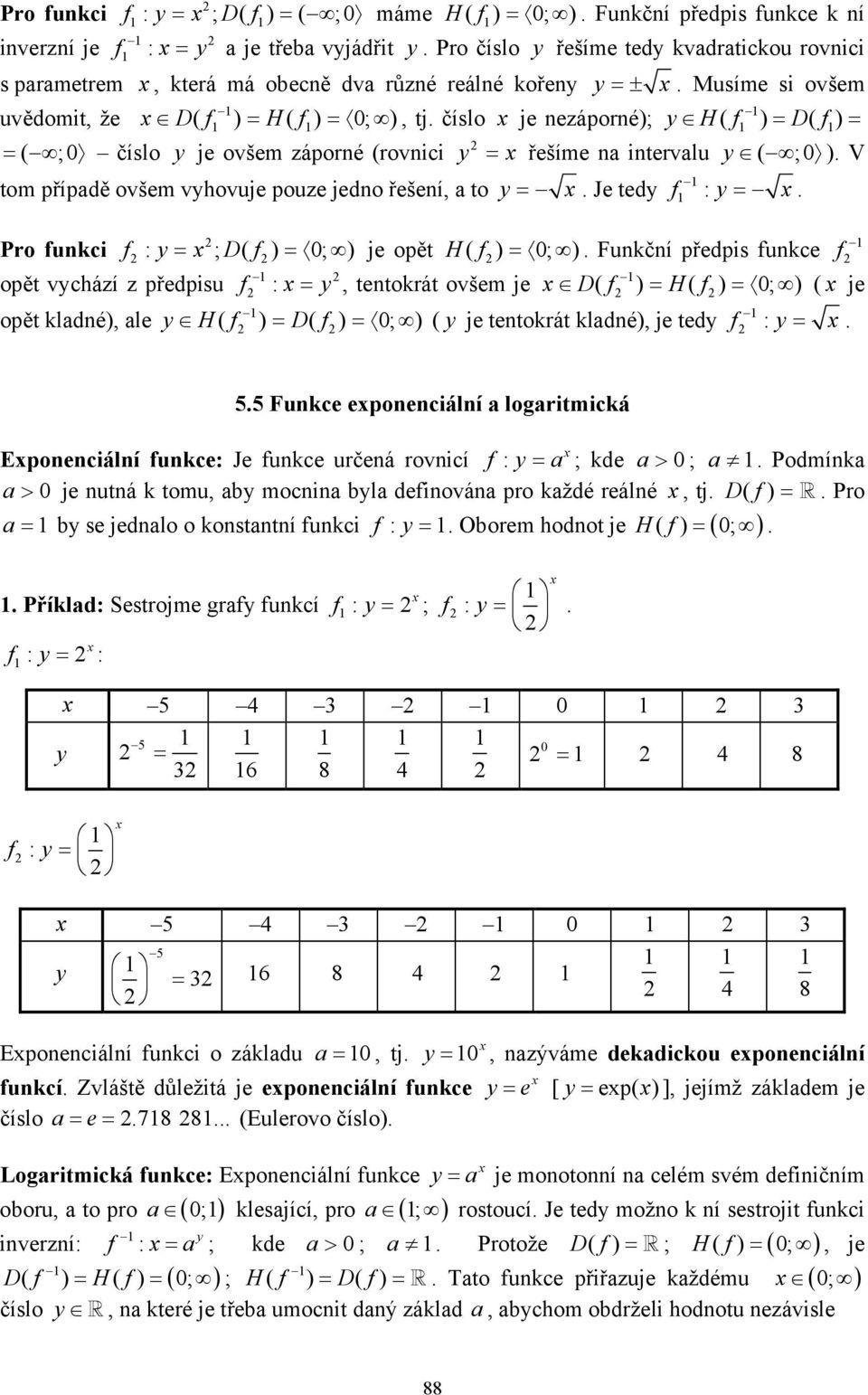 číslo je ezáporé); y H( f ) = D( f ) = = ( ; číslo y je ovšem záporé (rovici y = řešíme a itervalu y ( ; ). V tom případě ovšem vyhovuje pouze jedo řešeí, a to y =. Je tedy f y =.