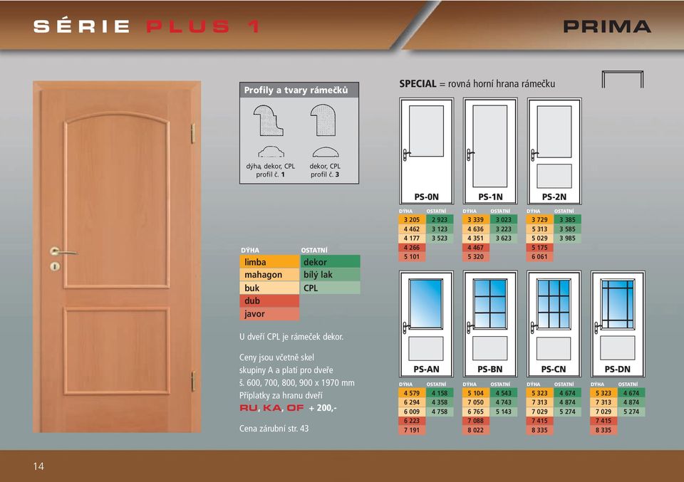 729 3 385 5 313 3 585 5 029 3 985 5 175 6 061 U dveří CPL je rámeček dekor. Ceny jsou včetně skel skupiny A a platí pro dveře š.