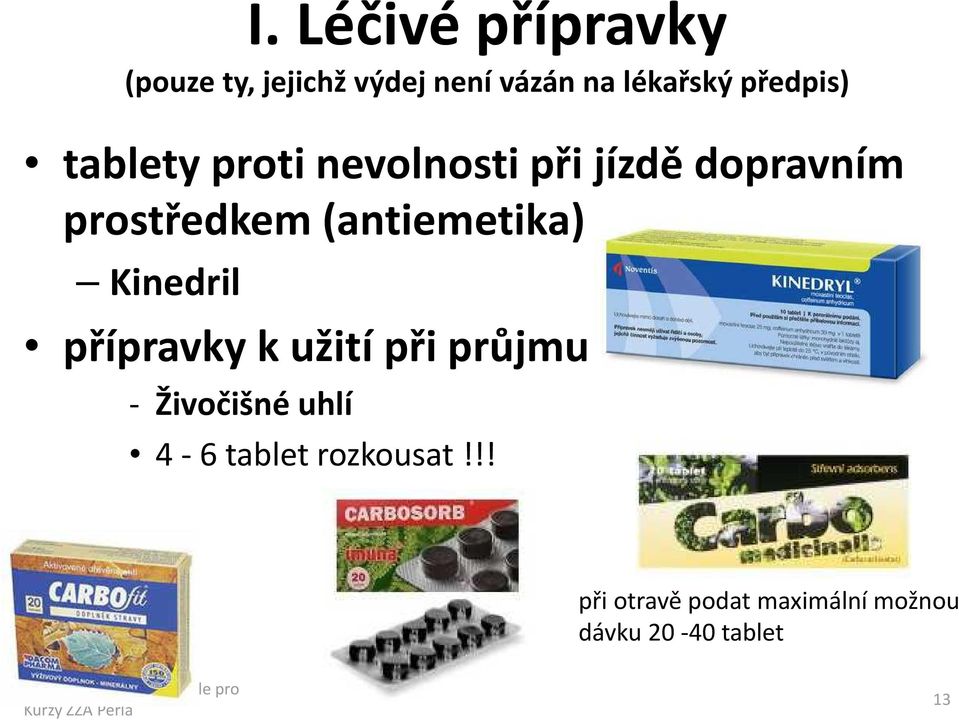 (antiemetika) Kinedril přípravky k užití při průjmu - Živočišné uhlí