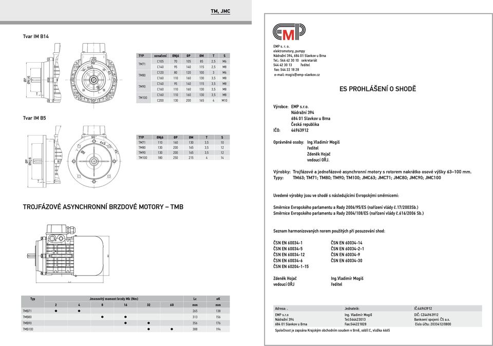 : 544 42 30 10 sekretariát 544 42 30 13 ředitel fax: 544 22 18 28 e-mail: mogis@emp-slavkov.cz Výrobce: EMP s.r.o. Nádražní 394 684 Slavkov u Brna Česká republika IČO: 44963912 Oprávněné osoby: Ing.