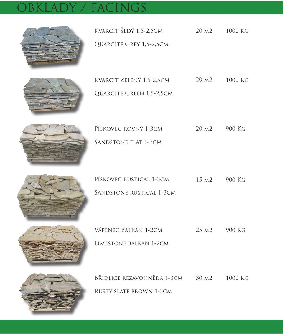 1-3cm Pískovec rustical 1-3cm 15 m2 900 Kg Sandstone rustical 1-3cm Vápenec Balkán 1-2cm