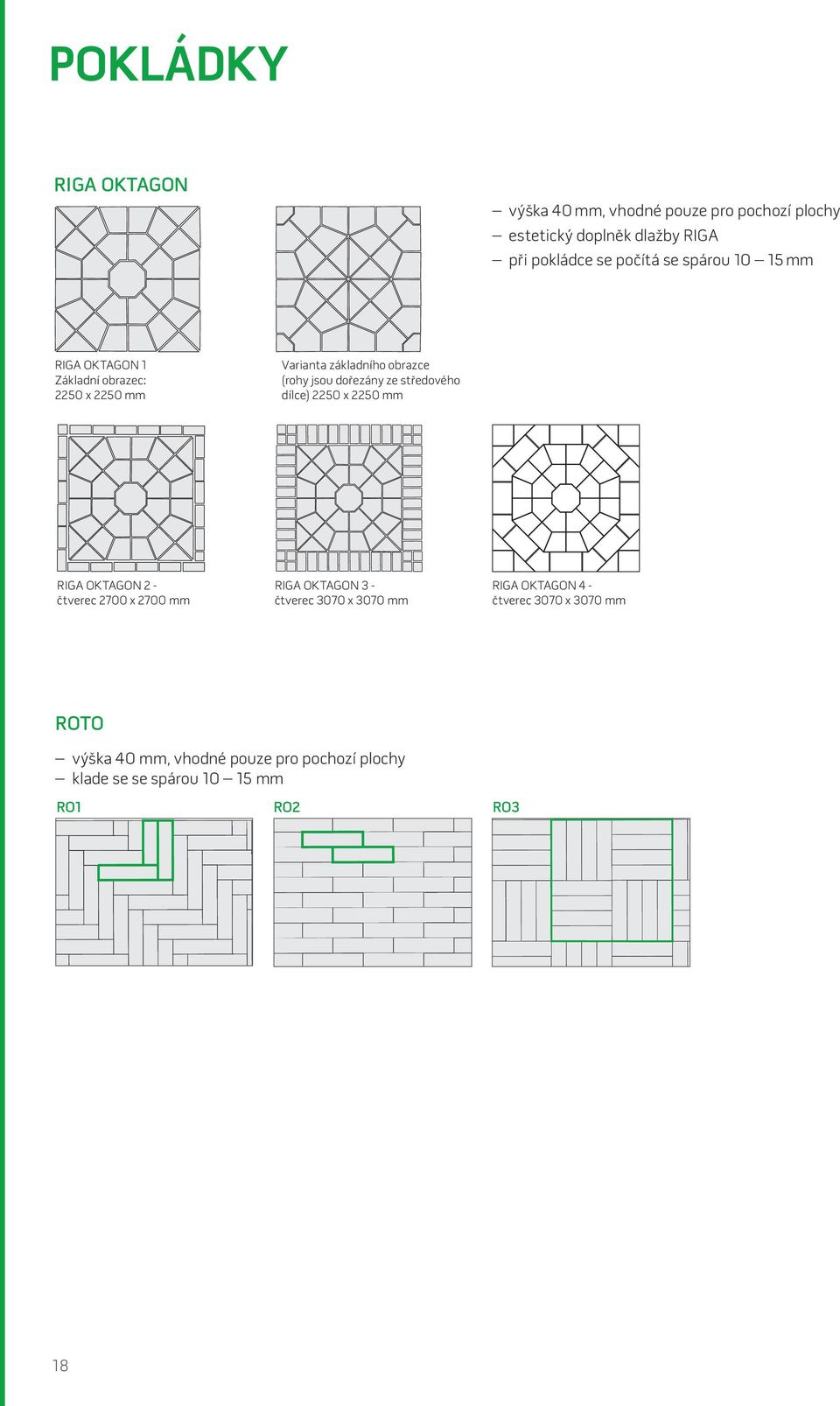 středového dílce) 2250 x 2250 mm RIGA OKTAGON 2 - čtverec 2700 x 2700 mm RIGA OKTAGON 3 - čtverec 3070 x 3070 mm RIGA