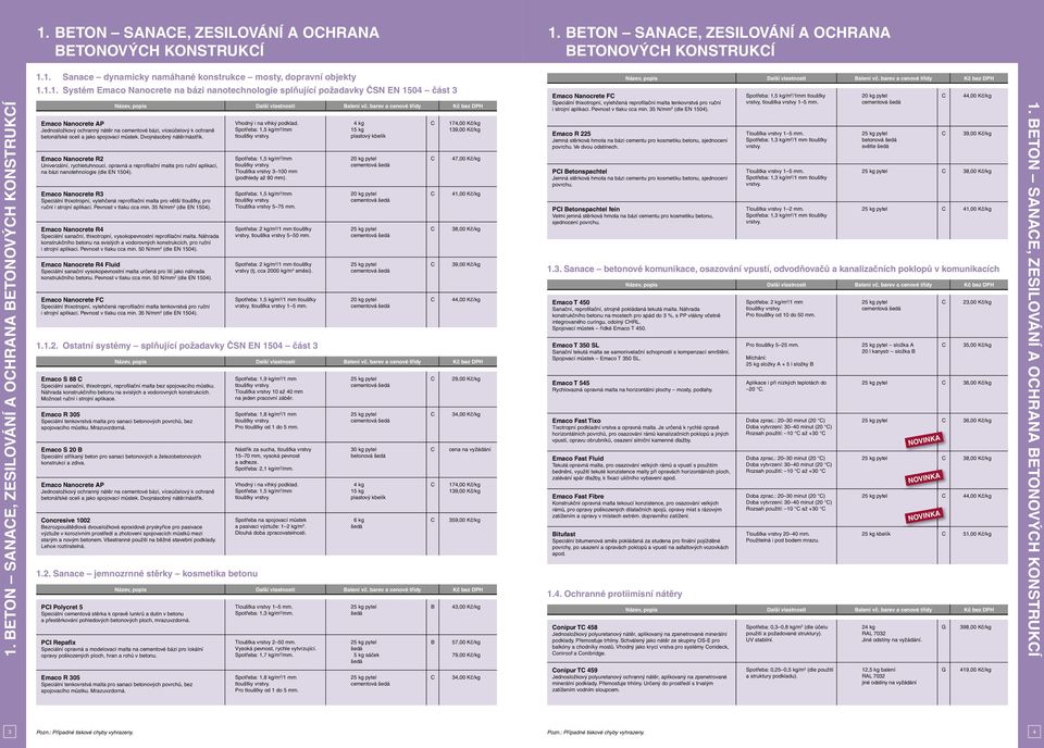 1.1. Systém Emaco Nanocrete na bázi nanotechnologie splňující požadavky ČSN EN 1504 část 3 Emaco Nanocrete AP Jednosložkový ochranný nátěr na cementové bázi, víceúčelový k ochraně betonářské oceli a