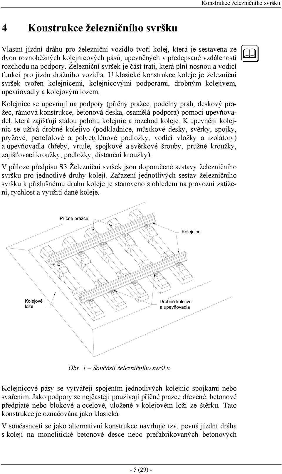 U klasické konstrukce koleje je železniční svršek tvořen kolejnicemi, kolejnicovými podporami, drobným kolejivem, upevňovadly a kolejovým ložem.