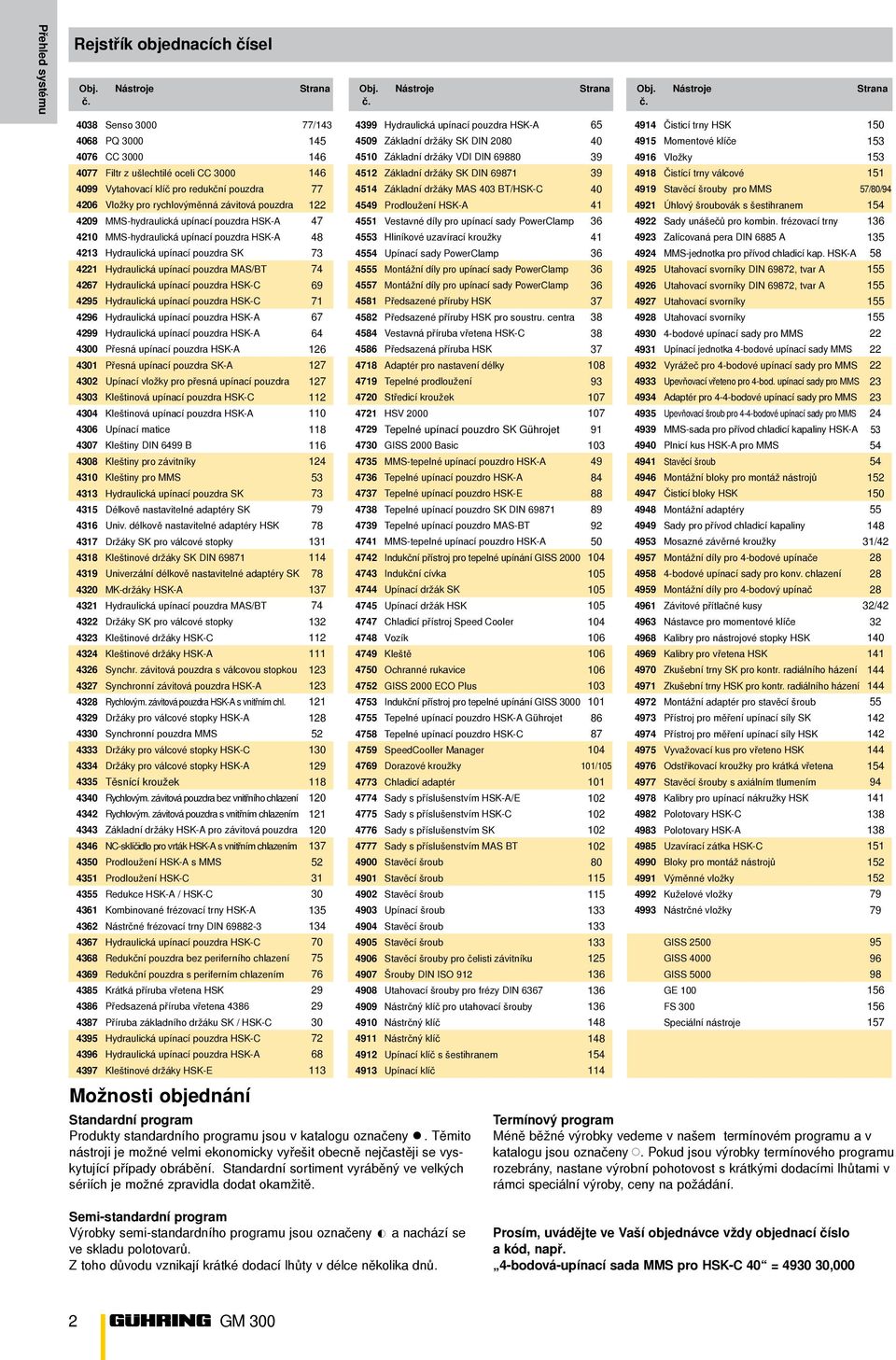 3000 Filtr z ušlechtilé oceli CC 3000 Vytahovací klíč pro redukční pouzdra Vložky pro rychlovýměnná závitová pouzdra MMS-hydraulická upínací pouzdra HSK-A MMS-hydraulická upínací pouzdra HSK-A