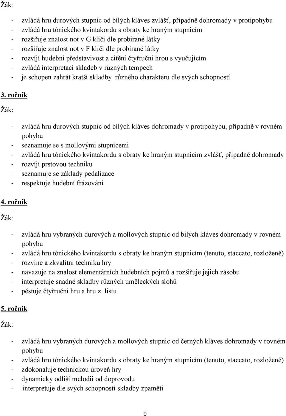 kratší skladby různého charakteru dle svých schopností 3.