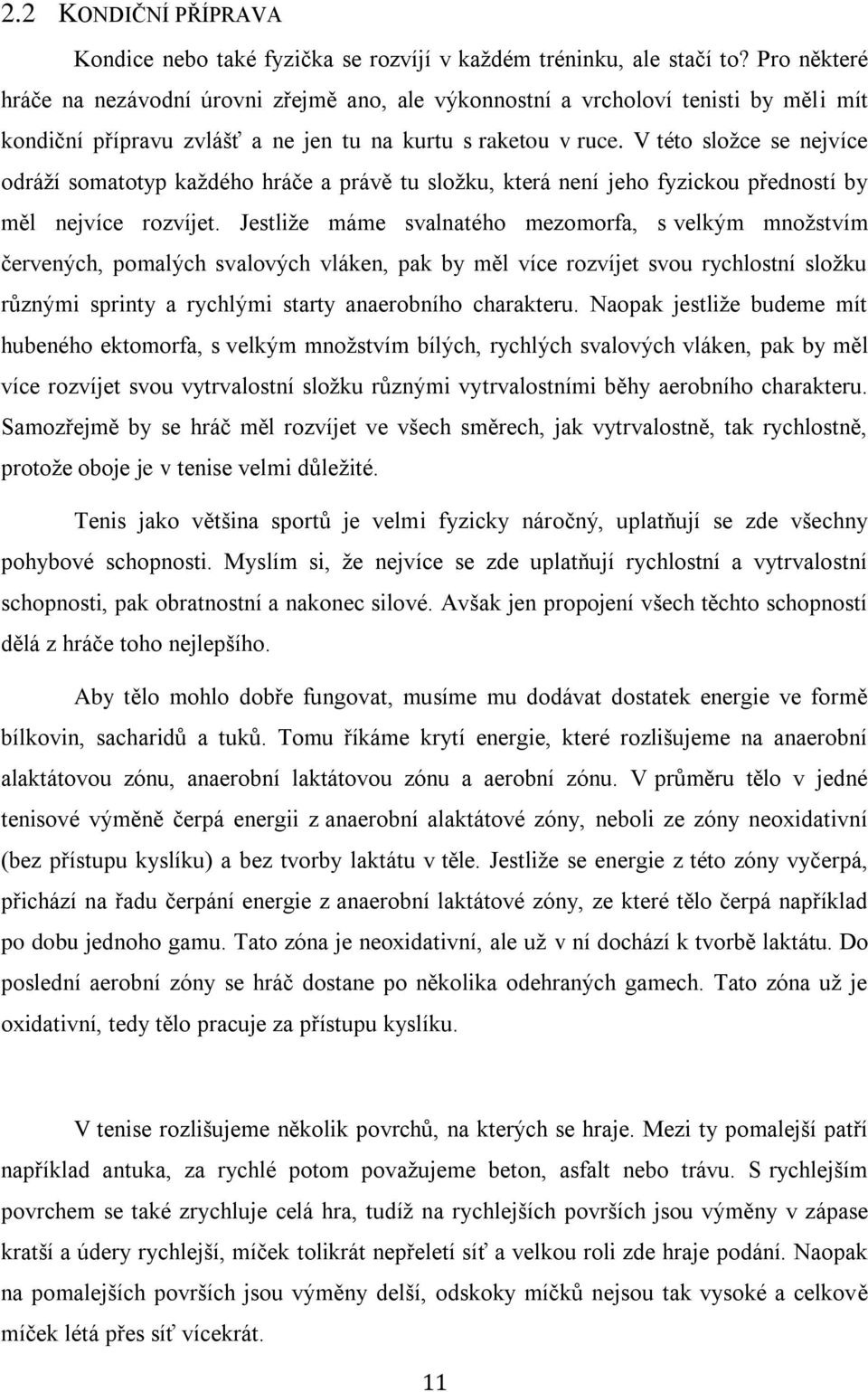 V této složce se nejvíce odráží somatotyp každého hráče a právě tu složku, která není jeho fyzickou předností by měl nejvíce rozvíjet.