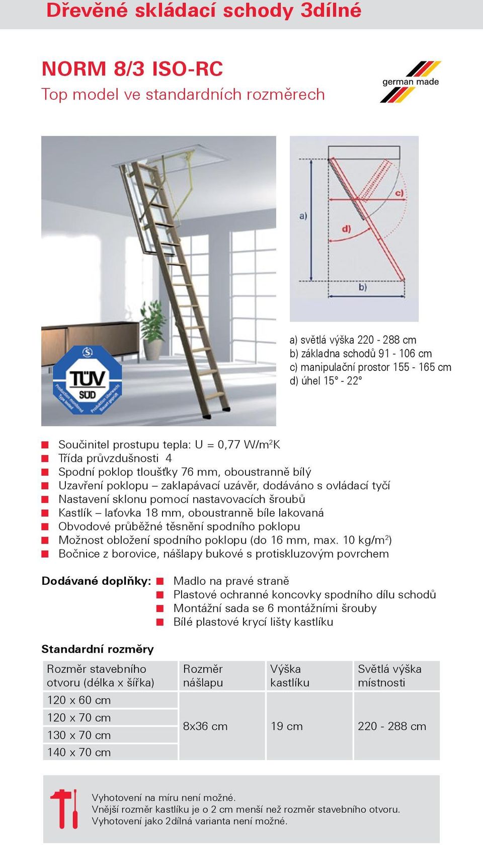 laťovka 18 mm, oboustranně bíle lakovaná Obvodové průběžné těsnění spodního poklopu Možnost obložení spodního poklopu (do 16 mm, max.