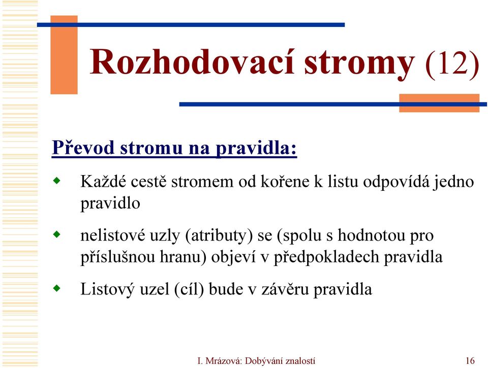 (spolu s hodnotou pro příslušnou hranu) objeví v předpokladech pravidla