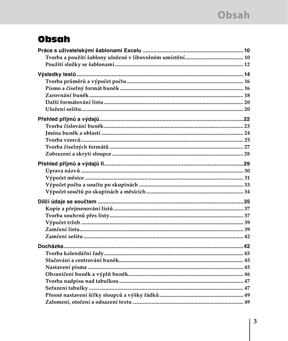 .. 24 Tvorba vzorců... 25 Tvorba číselných formátů... 27 Zobrazení a skrytí sloupce... 28 Přehled příjmů a výdajů II...29 Úprava názvů... 30 Výpočet měsíce... 31 Výpočet počtu a součtu po skupinách.