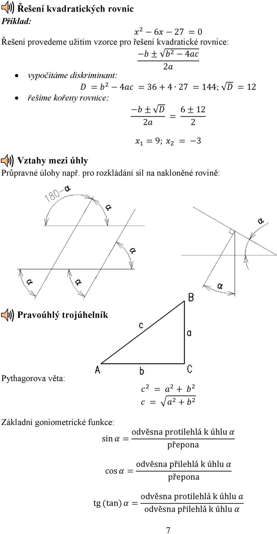 ; Vztahy mezi úhly Průpravné úlohy např.