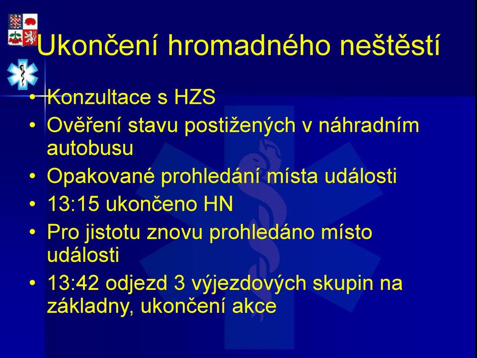 události 13:15 ukončeno HN Pro jistotu znovu prohledáno místo