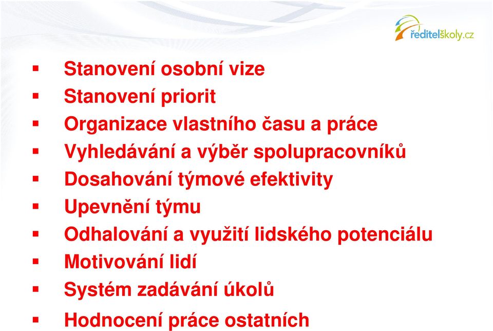 týmové efektivity Upevnní týmu Odhalování a využití lidského