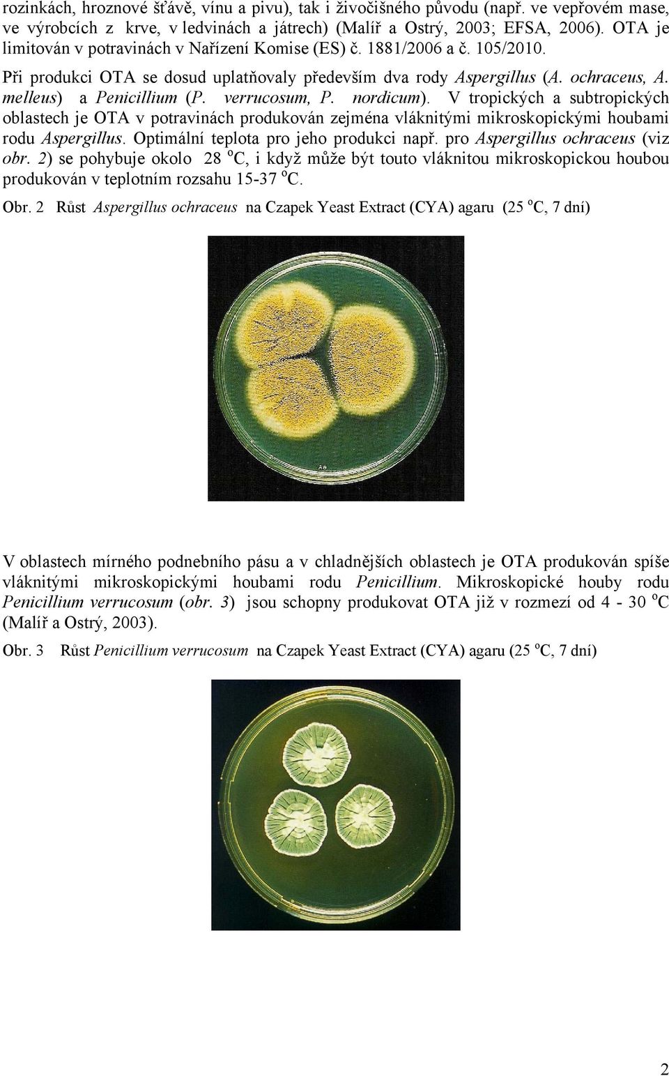 verrucosum, P. nordicum). V tropických a subtropických oblastech je v potravinách produkován zejména vláknitými mikroskopickými houbami rodu Aspergillus. Optimální teplota pro jeho produkci např.
