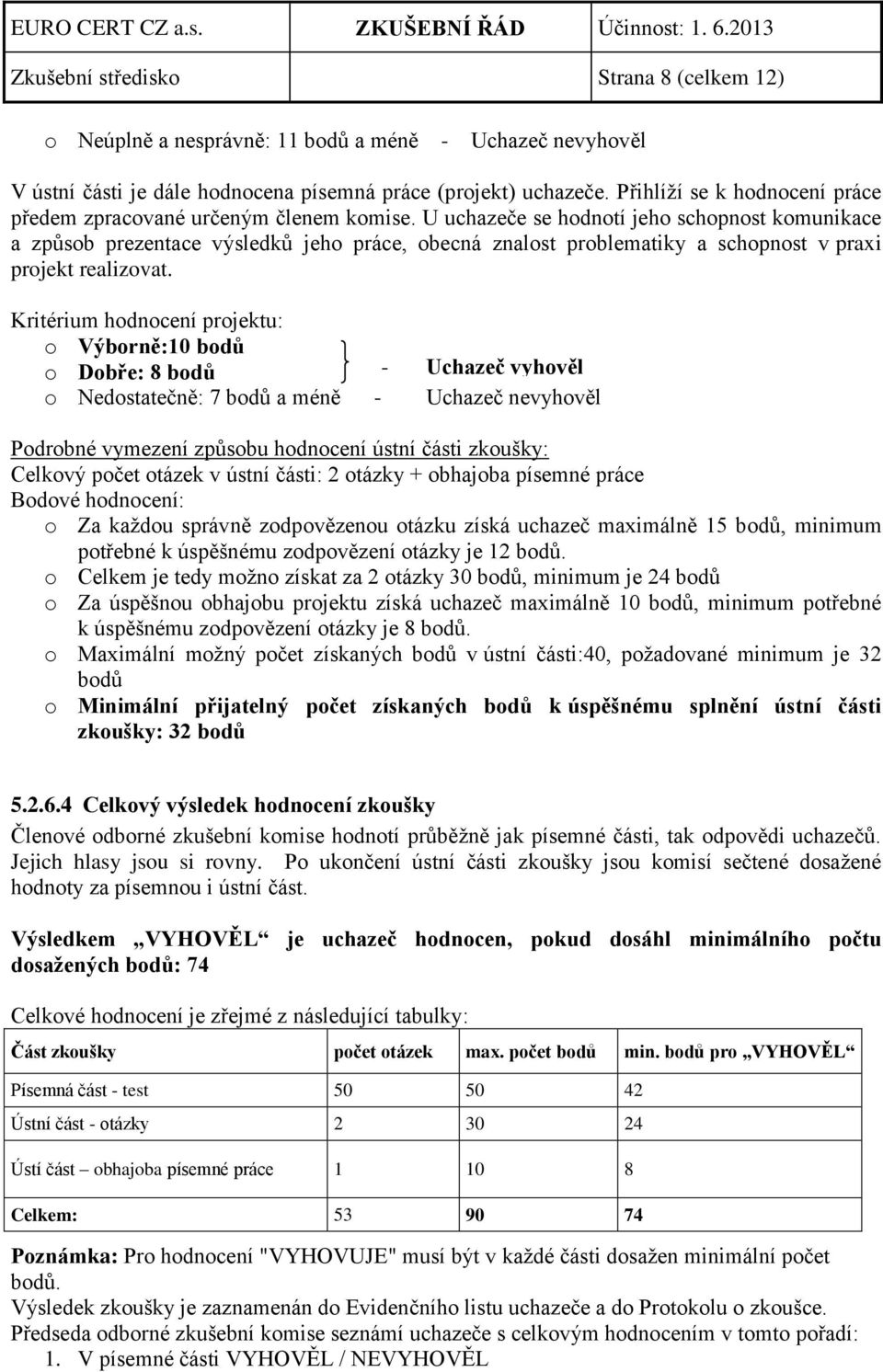 U uchazeče se hodnotí jeho schopnost komunikace a způsob prezentace výsledků jeho práce, obecná znalost problematiky a schopnost v praxi projekt realizovat.