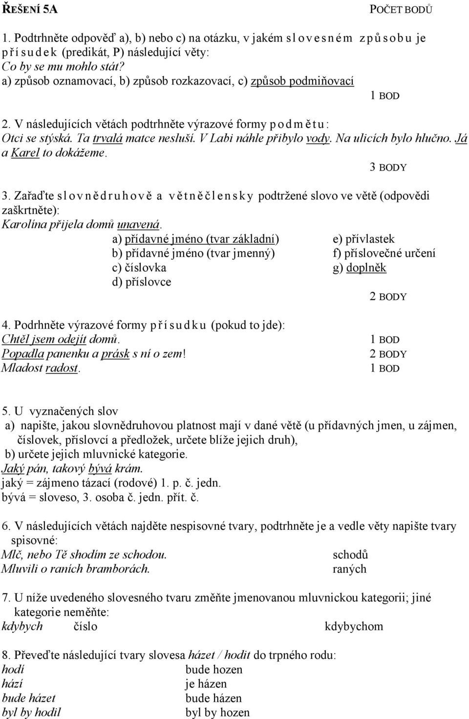 V Labi náhle přibylo vody. a ulicích bylo hlučno. Já a Karel to dokážeme. 3 BODY 3.