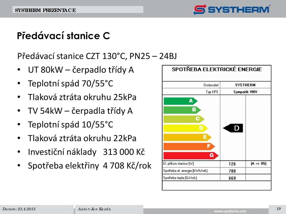 TV 54kW čerpadla třídy A Teplotní spád 10/55 C Tlaková ztráta okruhu