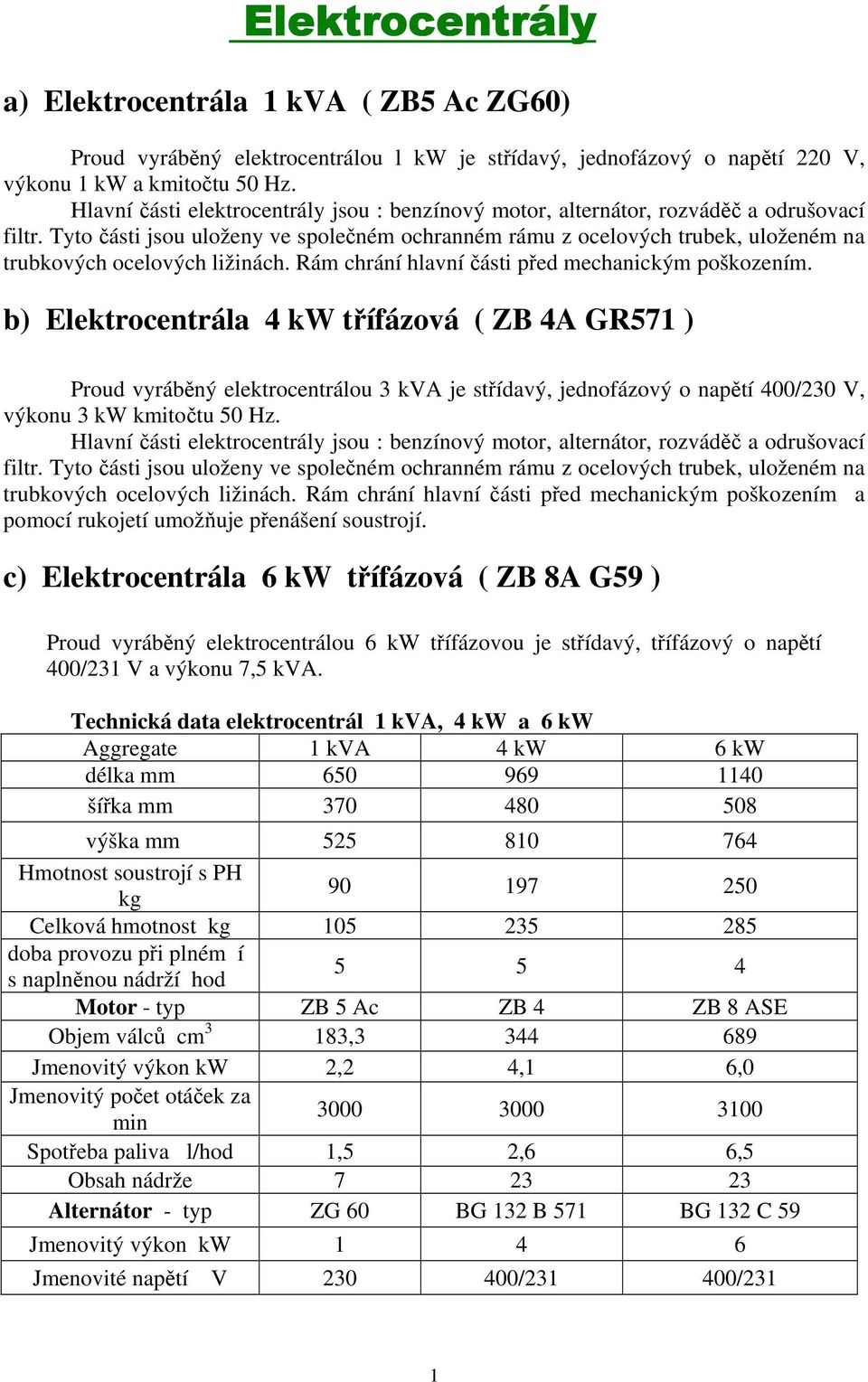 Tyto části jsou uloženy ve společném ochranném rámu z ocelových trubek, uloženém na trubkových ocelových ližinách. Rám chrání hlavní části před mechanickým poškozením.