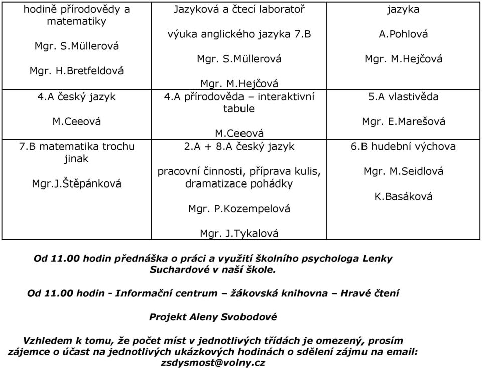 A vlastivěda Mgr. E.Marešová 6.B hudební výchova Mgr. M.Seidlová K.Basáková Od 11.