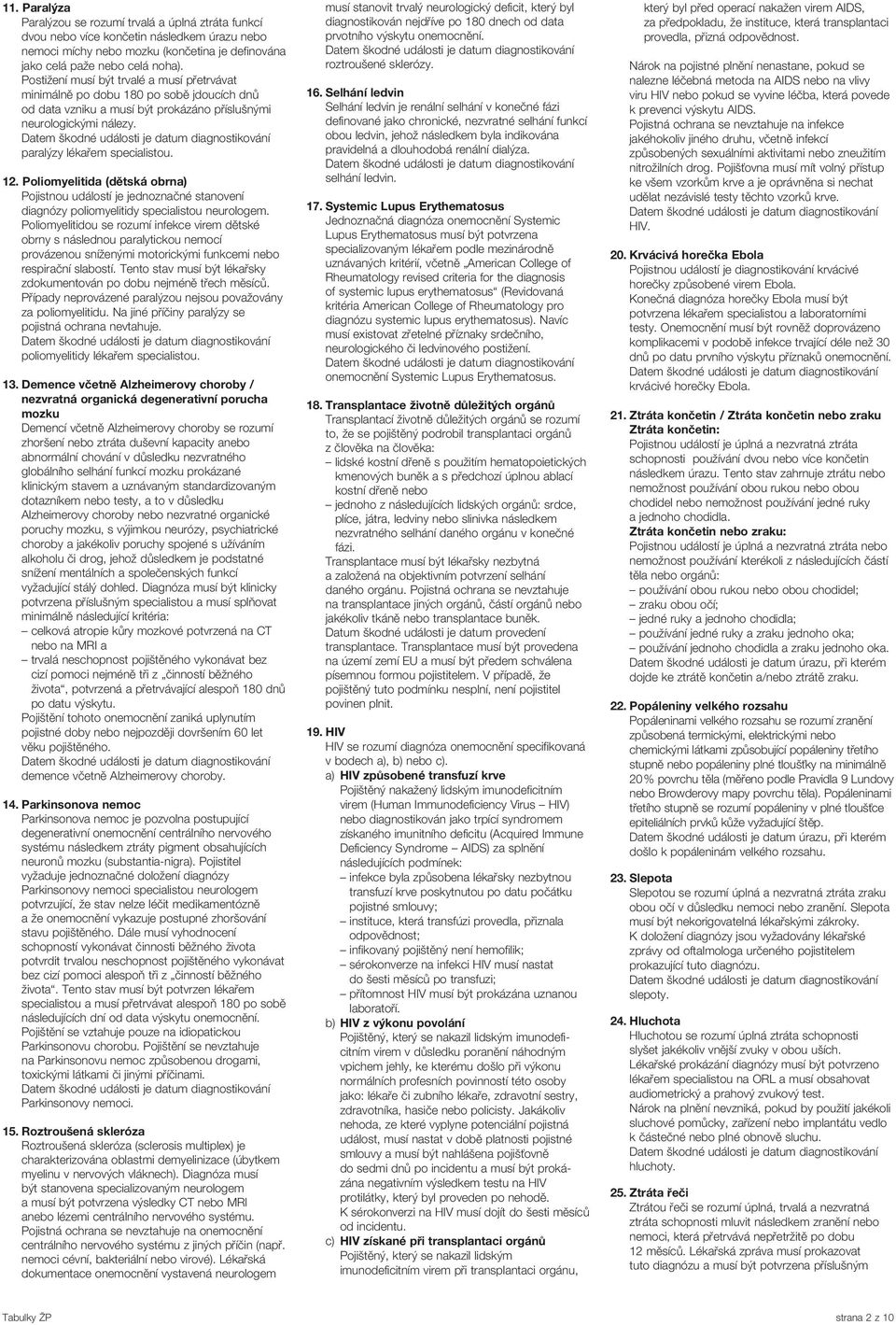 Poliomyelitida (dětská obrna) Pojistnou událostí je jednoznačné stanovení diagnózy poliomyelitidy specialistou neurologem.