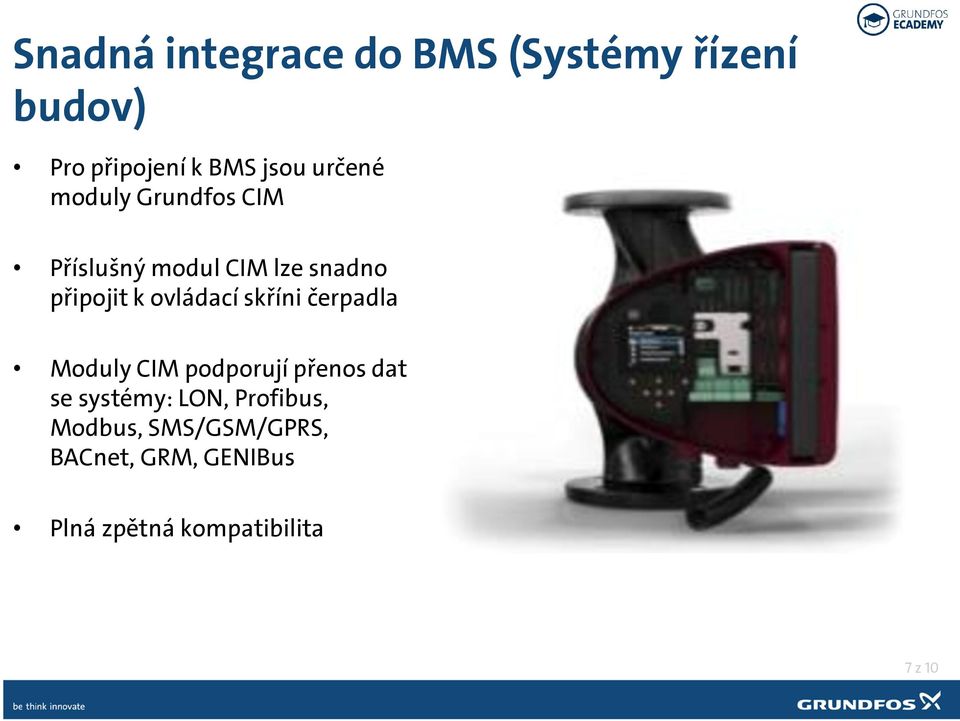 ovládací skříni čerpadla Moduly CIM podporují přenos dat se systémy: LON,