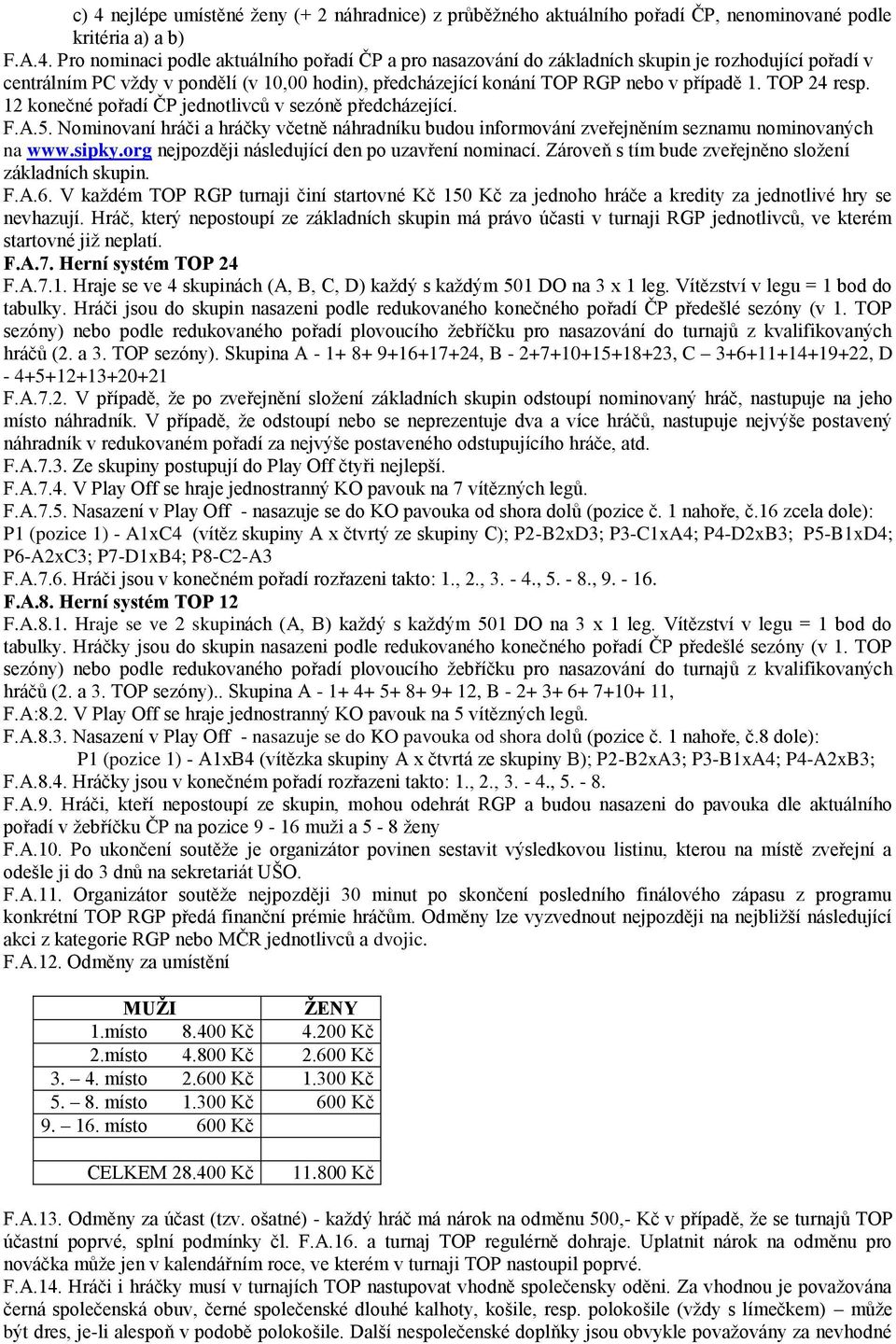 org nejpozději následující den po uzavření nominací. Zároveň s tím bude zveřejněno složení základních skupin. F.A.6.