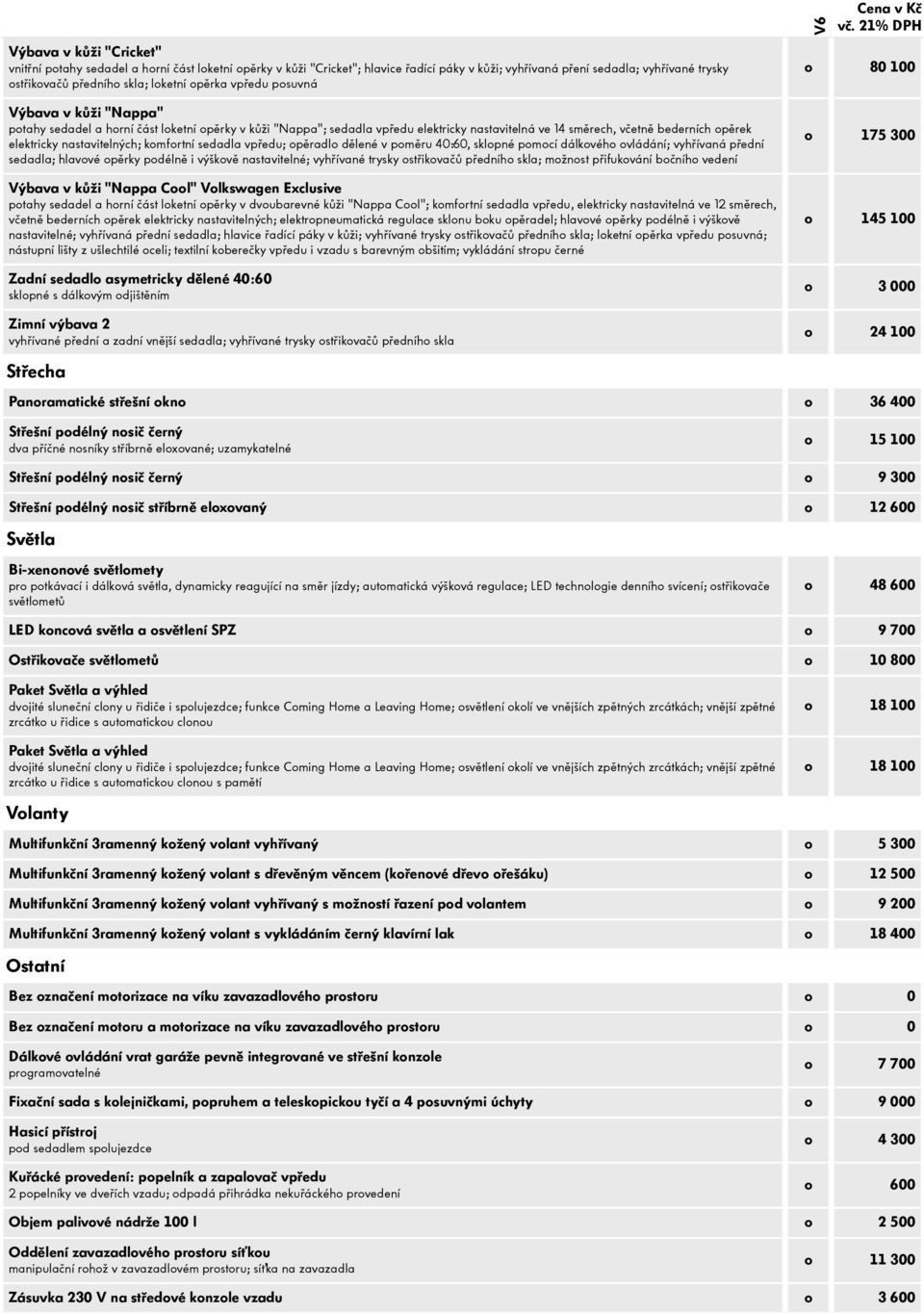 elektricky nastavitelných; komfortní sedadla vpředu; opěradlo dělené v poměru 40:60, sklopné pomocí dálkového ovládání; vyhřívaná přední sedadla; hlavové opěrky podélně i výškově nastavitelné;