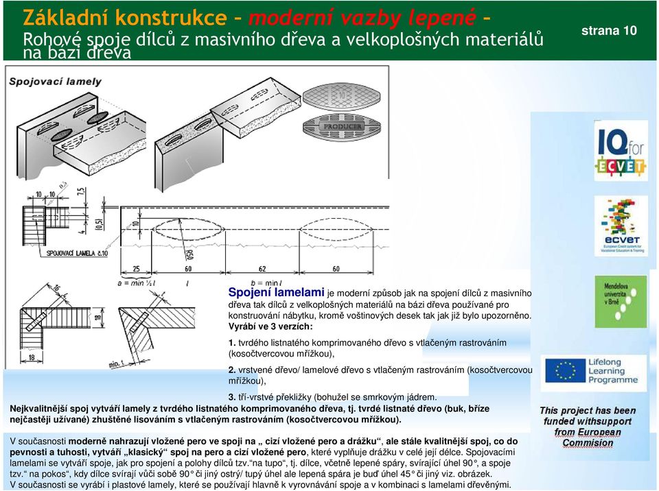 vrstvené dřevo/ lamelové dřevo s vtlačeným rastrováním (kosočtvercovou mřížkou), 3. tří-vrstvé překližky (bohužel se smrkovým jádrem.