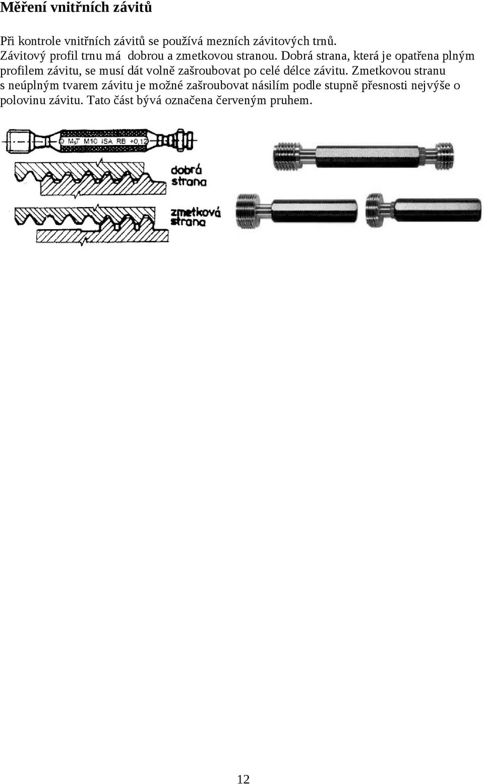 Dobrá strana, která je opatřena plným profilem závitu, se musí dát volně zašroubovat po celé délce