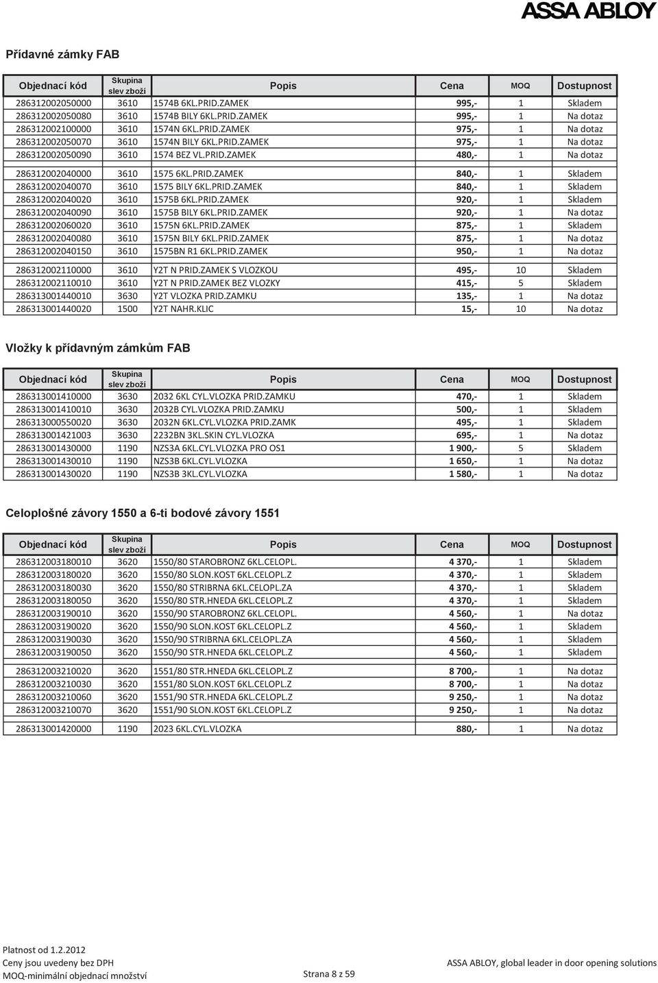 PRID.ZAMEK 920,- 1 Skladem 286312002040090 3610 1575B BILY 6KL.PRID.ZAMEK 920,- 1 Na dotaz 286312002060020 3610 1575N 6KL.PRID.ZAMEK 875,- 1 Skladem 286312002040080 3610 1575N BILY 6KL.PRID.ZAMEK 875,- 1 Na dotaz 286312002040150 3610 1575BN R1 6KL.