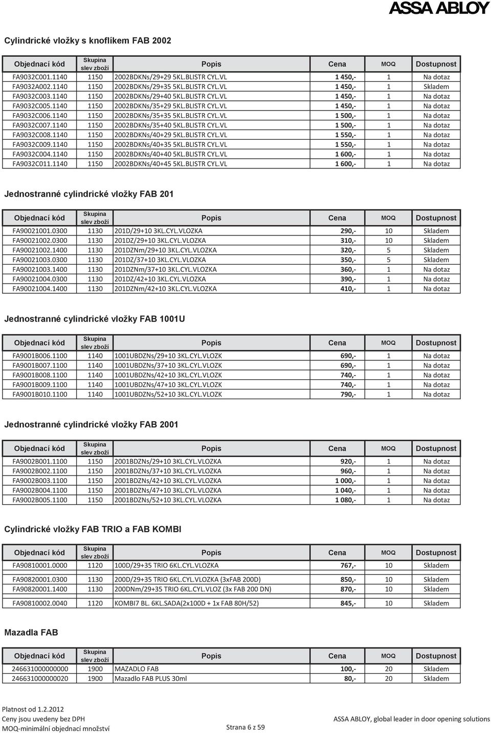 1140 1150 2002BDKNs/35+40 5KL.BLISTR CYL.VL 1 500,- 1 Na dotaz FA9032C008.1140 1150 2002BDKNs/40+29 5KL.BLISTR CYL.VL 1 550,- 1 Na dotaz FA9032C009.1140 1150 2002BDKNs/40+35 5KL.BLISTR CYL.VL 1 550,- 1 Na dotaz FA9032C004.