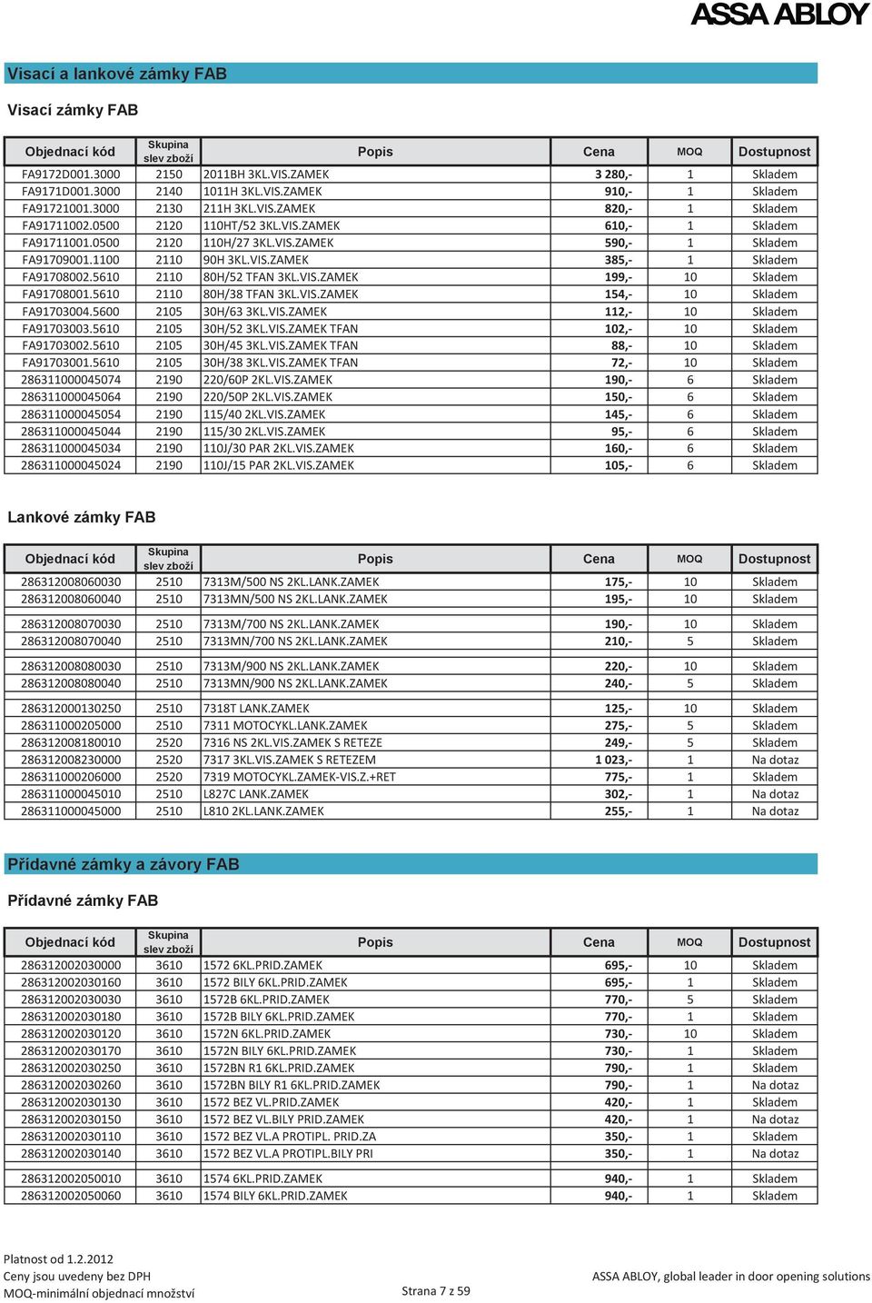 VIS.ZAMEK 199,- 10 Skladem FA91708001.5610 2110 80H/38 TFAN 3KL.VIS.ZAMEK 154,- 10 Skladem FA91703004.5600 2105 30H/63 3KL.VIS.ZAMEK 112,- 10 Skladem FA91703003.5610 2105 30H/52 3KL.VIS.ZAMEK TFAN 102,- 10 Skladem FA91703002.