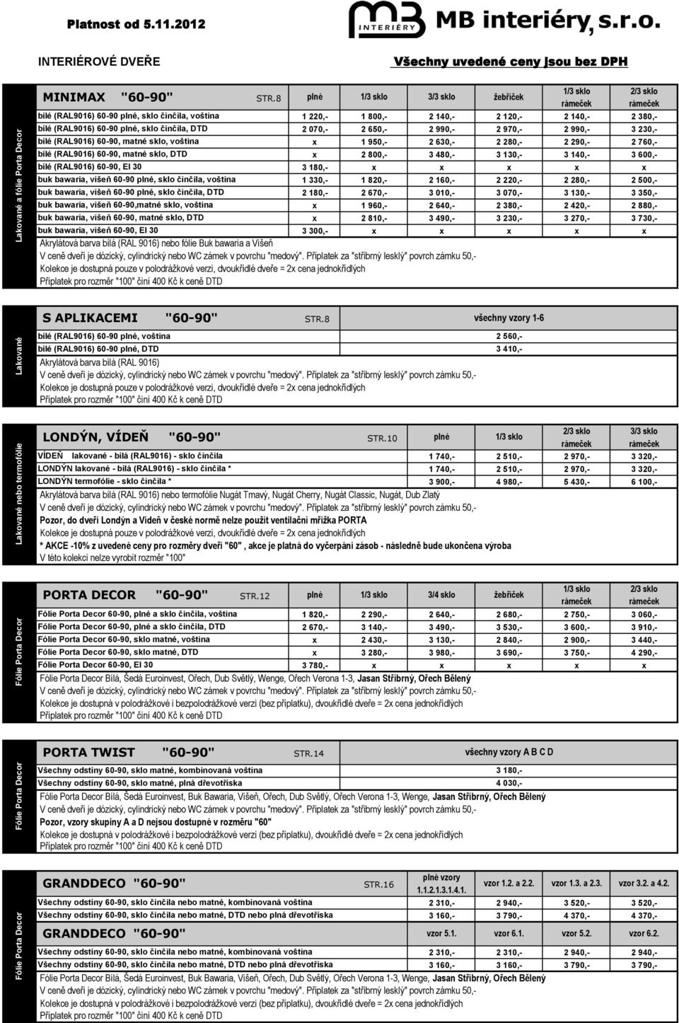 8 plné 1/3 sklo 3/3 sklo žebříček 1/3 sklo 2/3 sklo rámeček rámeček bílé (RAL9016) 60-90 plné, sklo činčila, voština 1 220,- 1 800,- 2 140,- 2 120,- 2 140,- 2 380,- bílé (RAL9016) 60-90 plné, sklo