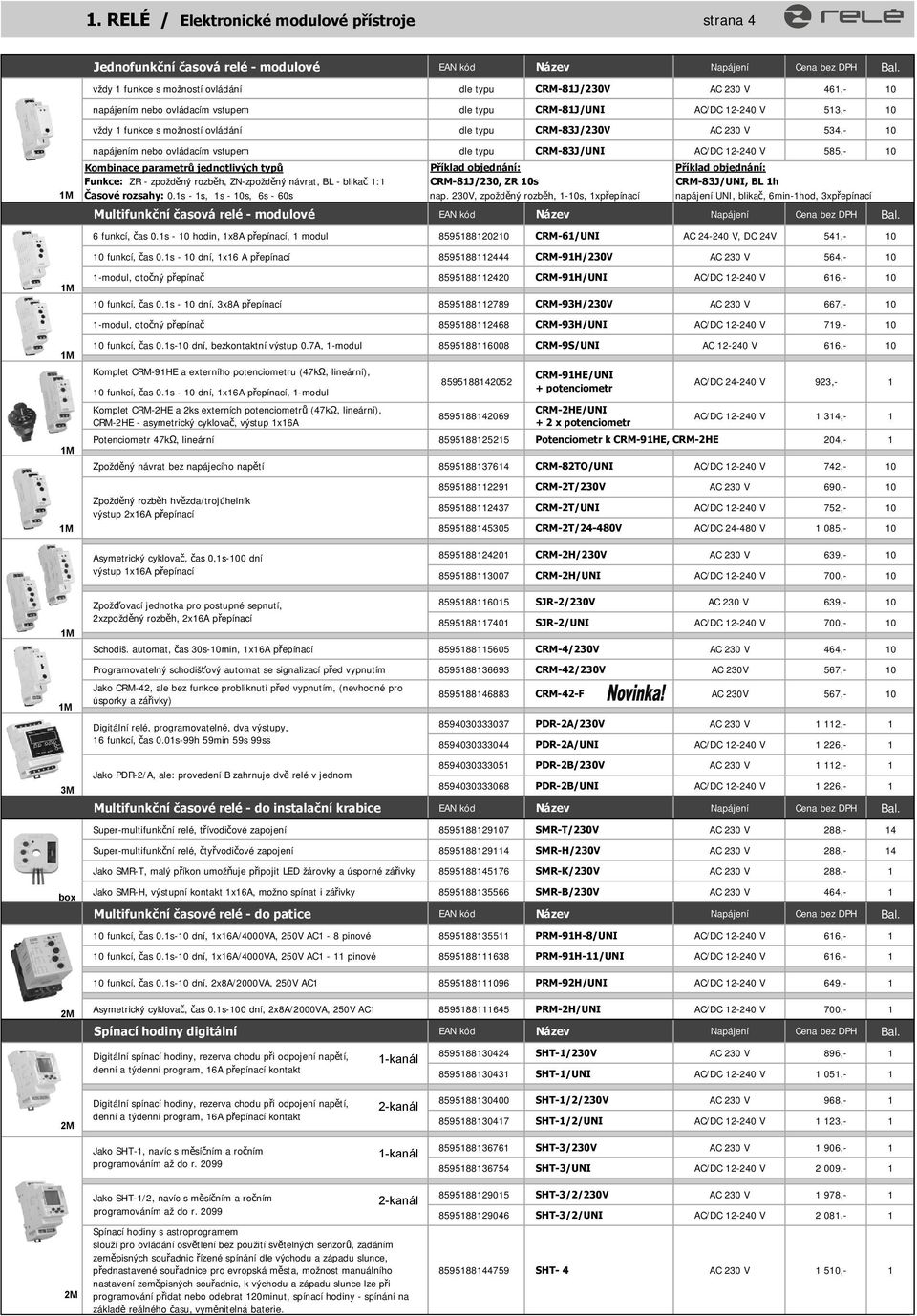 CRM-83J/230V AC 230 V 534,- 10 napájením nebo ovládacím vstupem dle typu CRM-83J/UNI AC/DC 12-240 V 585,- 10 Kombinace parametr jednotlivých typ P íklad objednání: P íklad objednání: Funkce: ZR -