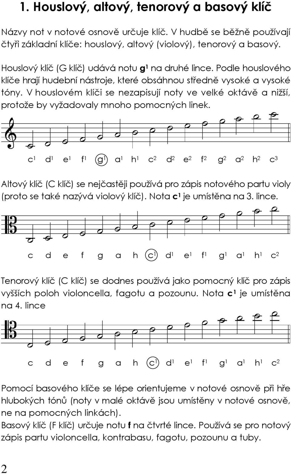 V houslovém klíči se nezapisují noty ve velké oktávě a nižší, protože by vyžadovaly mnoho pomocných linek.