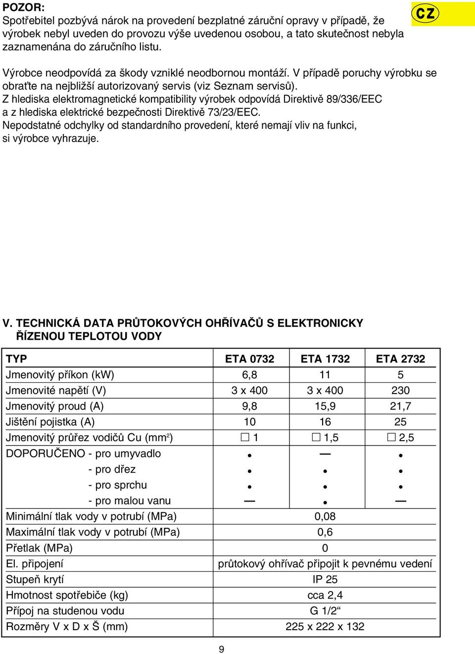 Z hlediska elektromagnetické kompatibility v robek odpovídá Direktivû 89/336/EEC a z hlediska elektrické bezpeãnosti Direktivû 73/23/EEC.