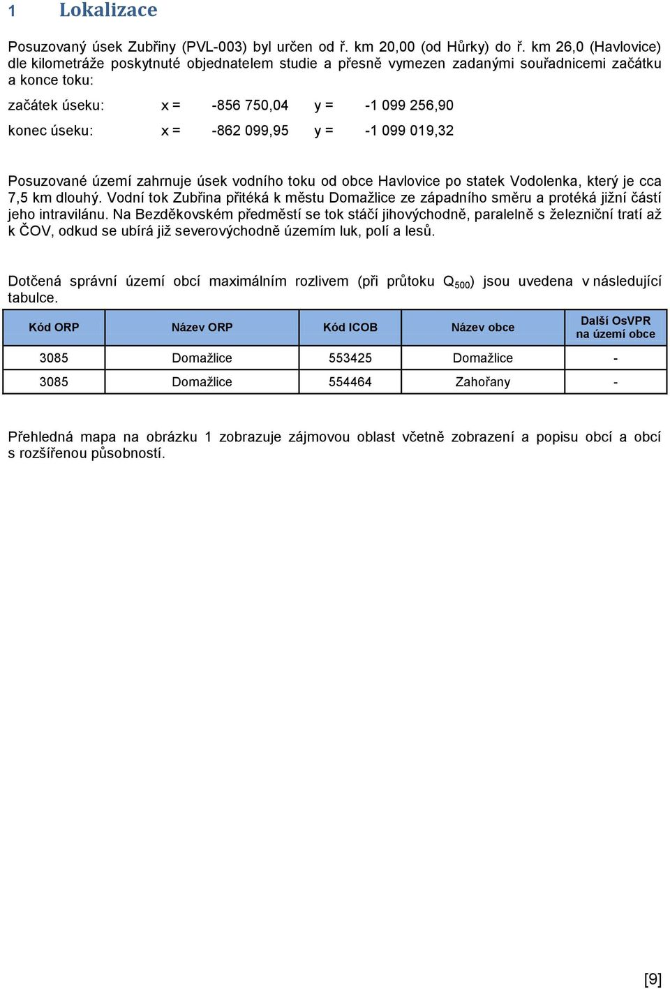 099,95 y = -1 099 019,32 Posuzované území zahrnuje úsek vodního toku od obce Havlovice po statek Vodolenka, který je cca 7,5 km dlouhý.