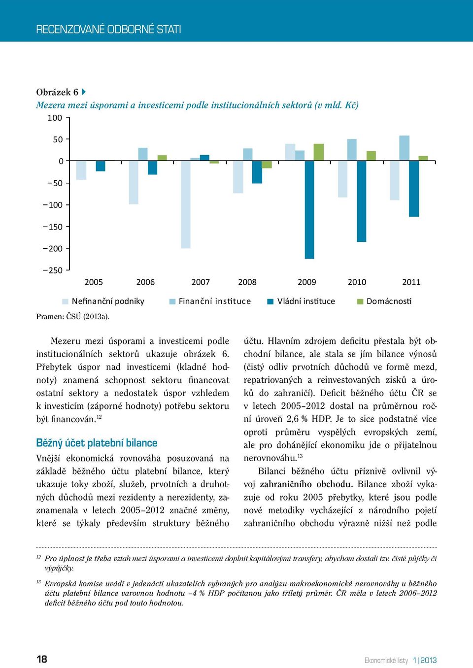 Mezeru mezi úsporami a investicemi podle institucionálních sektorů ukazuje obrázek 6.